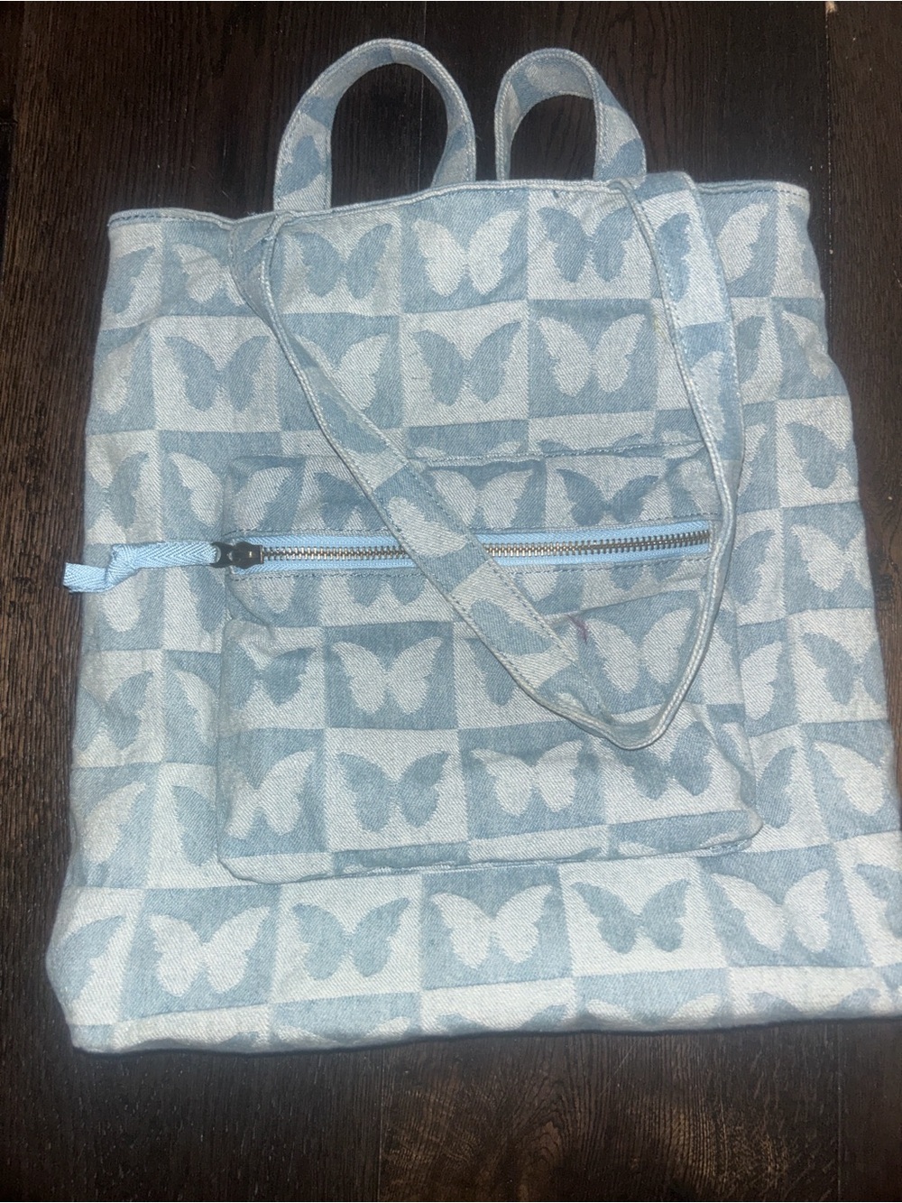 Light Blue Butterfly Jacquard Tote Bag